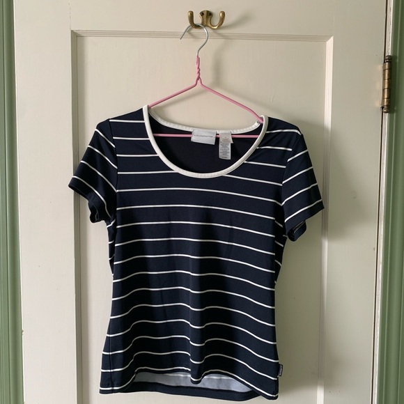 Liz Claiborne Tops - Liz Claiborne Navy and White Striped Short Sleeve Top